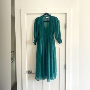 ASOS DESIGN shirred dobby midi dress in forest green